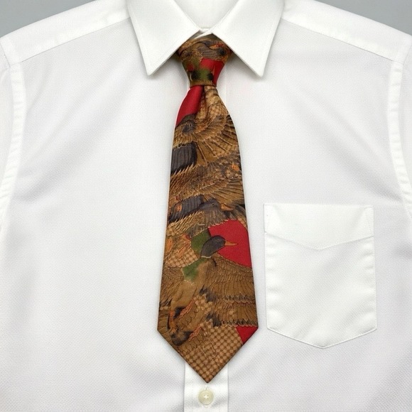 Polo Ralph Lauren Mallard Duck Flying Novelty Tie Red Houndstooth Handmade USA - Picture 2 of 15